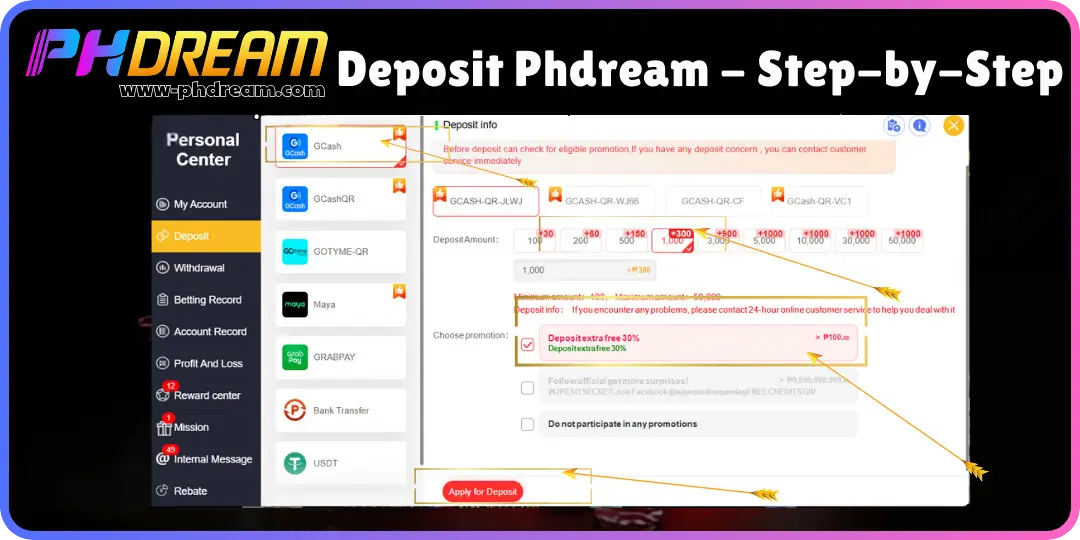 How to Deposit phdream